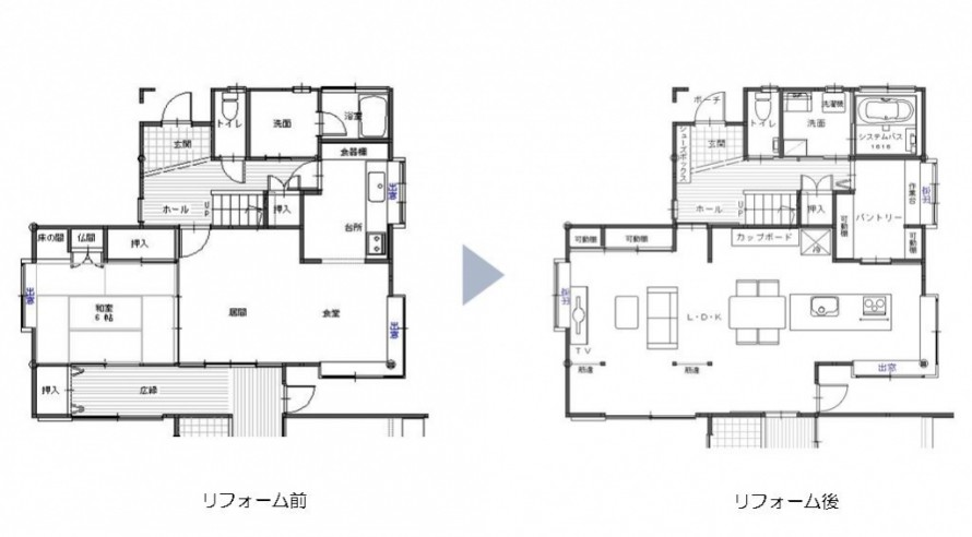 リフォームビフォーアフター平面図